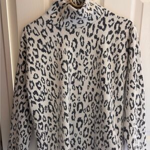 Chico's Cream and Black Leopard Print Mock Neck Pullover